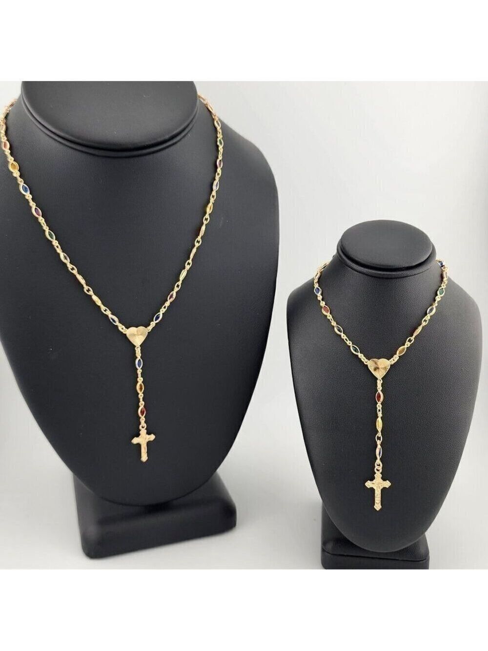 Brand New Brazilian 18k Gold Filled Multi Color Heart Cross Necklace